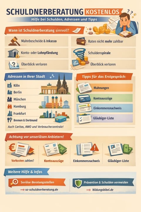 Schuldnerberatung kostenlos: Adressen, Tipps & Hilfen