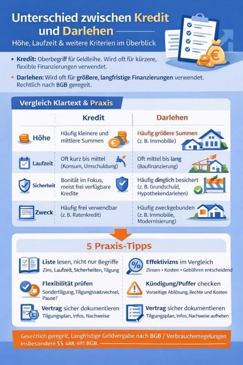 Unterschied zwischen Kredit und Darlehen