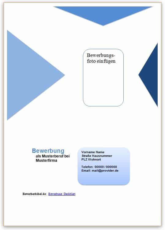 Deckblatt Bewerbung Beispiel, Vorlage in blauem Design