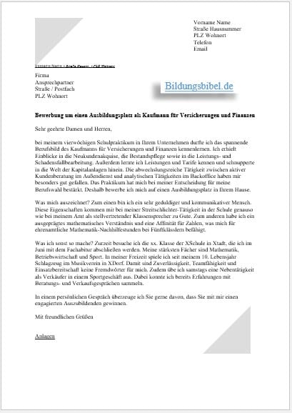 Bewerbung Kaufmann für Versicherungen und Finanzen Ausbildung Download kostenlos, Anschreiben Muster, Bewerbungsschreiben Vorlage, Word, PDF. Bewerbung Kaufmann für Versicherungen und Finanzen Ausbildung Download kostenlos, Anschreiben Muster, Bewerbungsschreiben Vorlage, Word, PDF.