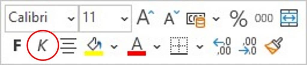 Befehl Kursiv im Kontextmenü mit der Minisymbolleiste in Excel