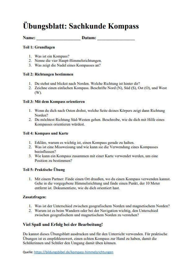 Kompass Himmelsrichtungen Wissen bungen Kostenlos F r Sachkunde 