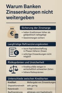 Bankenzinspolitik erklärt: Warum Banken Zinssenkungen nicht weitergeben, welche Folgen das hat und wie Verbraucher trotzdem zinsgünstige Kredite finden können.