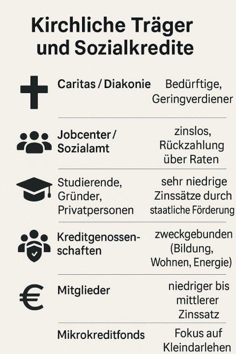 Zinsgünstige Kredite von kirchlichen Trägern und Sozialkredite anderer Anbieter