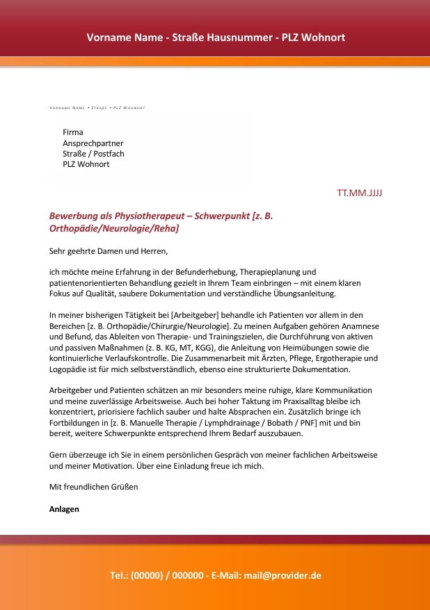 Bewerbung als Physiotherapeut: Anschreiben, Lebenslauf, Aufgaben, Stärken & Gehalt (inkl. Vorlage)
