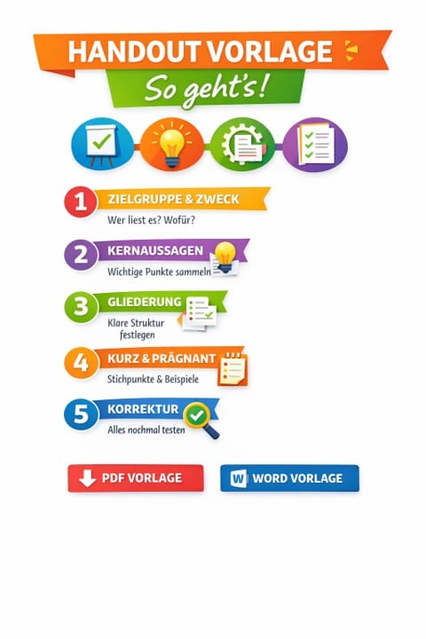 Handout Vorlage für Vortrag, Schulung und Meeting: Aufbau, Inhalte, Schritt-für-Schritt-Anleitung, Checkliste sowie Muster zum Kopieren als PDF und Word. Handout Vorlage für Vortrag, Schulung und Meeting: Aufbau, Inhalte, Schritt-für-Schritt-Anleitung, Checkliste sowie Muster zum Kopieren als PDF und Word.