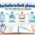 Bachelorarbeit planen: Exposé, Zeitplan, Literaturrecherche, Schreiben, Korrektur, Formatierung, Druck und Abgabe Schritt für Schritt erklärt.
